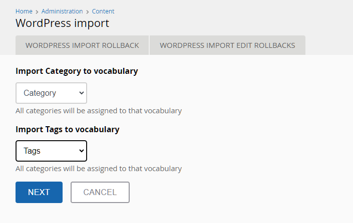 WordPress Import UI